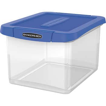 File Tote Storage Box with Lid , Letter, Plastic, Clear/Navy