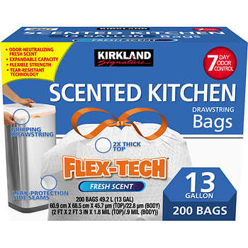  Kirkland Signature Flex-Tech 13-Gallon Scented Kitchen Trash  Bags, 200-count : Health & Household