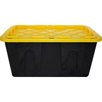 27 Gal. Tough Storage Tote in Black with Yellow Lid