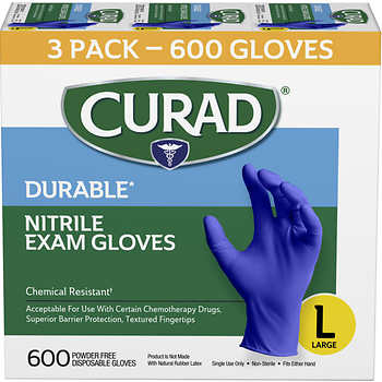 Curad Durable Nitrile Exam Gloves Large 600 ct Costco