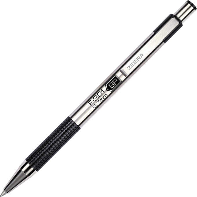 Zebra Pen Fine Point F-402 Ballpoint Stainless Steel Pen, 0.7mm Black Ink,  2 Black Ink Retractable Metal Pens with 2 Black Ink Refills in Pack, 0.7mm