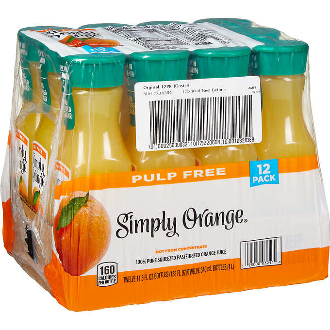 Simply Non GMO No Pulp Orange Fruit Juice, 8 fl oz, 4 Bottles 