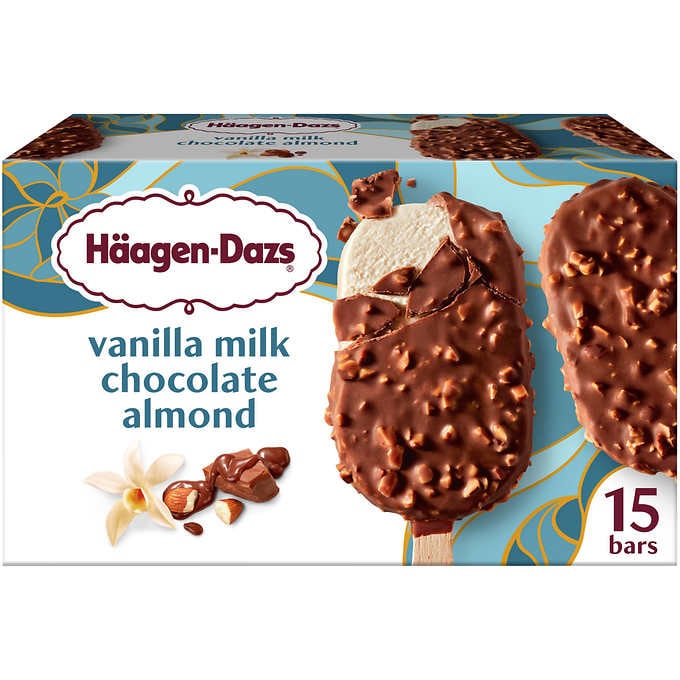 Haagen Dazs Ice Cream Bars Vanilla Milk Chocolate Almond 3 Oz 15 Ct Costco