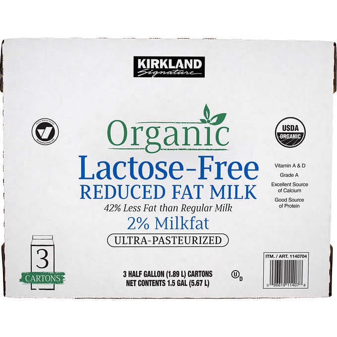 Kirkland Signature Organic Lactose Free 2 Reduced Fat Milk Half Gallon 3 Ct Costco