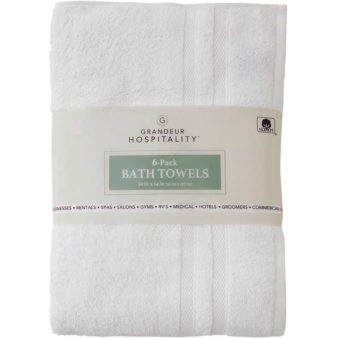 Linteum Textile 100% Cotton Hotel-Quality White Bath Towels 27x52 in. 6-Pack