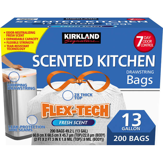 Kirkland Signature Scented Kitchen Drawstring Trash Bags, Flex