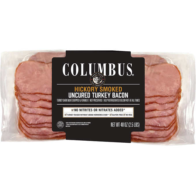 Columbus Uncured Turkey Bacon Hickory Smoked Sliced 25 Lbs Costco