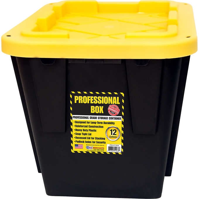 Greenmade Plastic Storage Bin with Lid, 12 Gallon, Black and Yellow, 2 ct