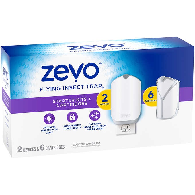 Zevo Flying Insect Trap Starter Kit, 2 Devices + 6 Refills