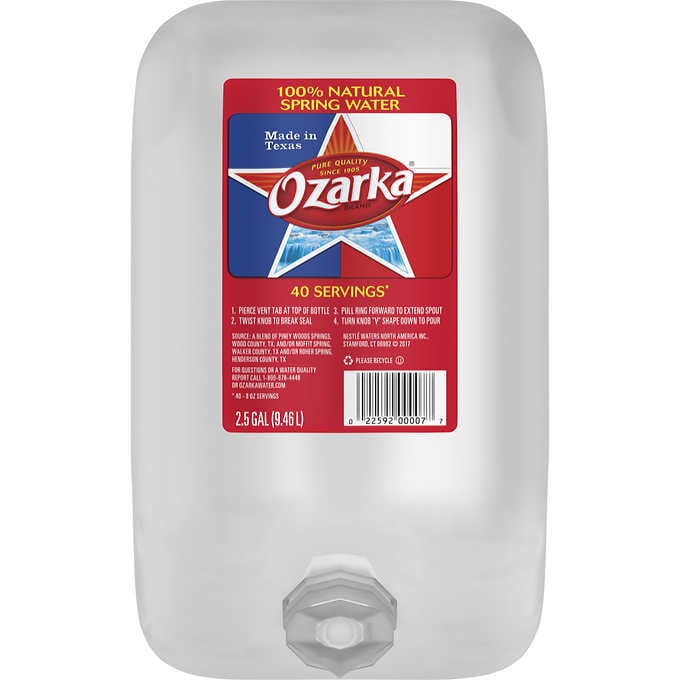 Ozarka 100% Natural Spring Water, 2.5 Gallon, 2 ct