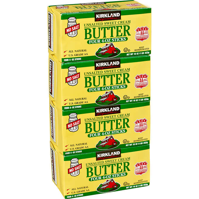 Kirkland Signature Butter, Unsalted, Sticks, 1 lb, 4 ct