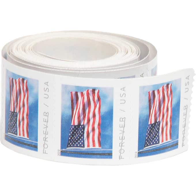 1 Roll of 100 Stamps USPS Forever Stamps U.S. Flag + Roll Dispenser Holder  Case