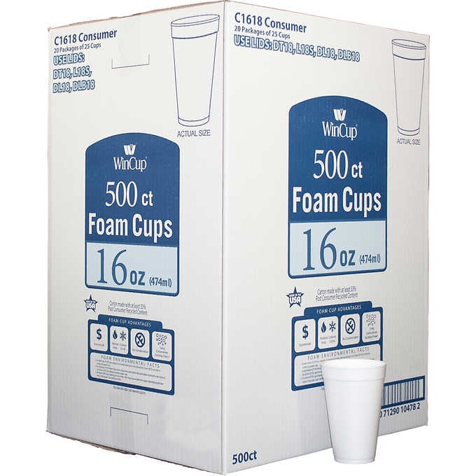 16 Oz Disposable Foam Cups (50 Pack), White Foam Cup Insulates Hot & Cold  Beverages, Made in The USA, to-Go Cups - for Coffee, Tea, Hot Cocoa, Soup