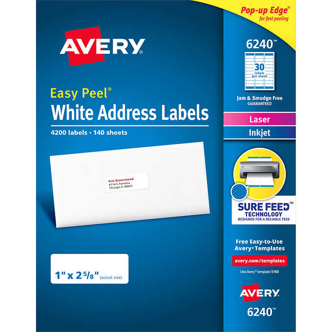 avery easy peel address labels with sure feed laser inkjet white 1 x 2 5 8 4200 labels avery easy peel address labels with