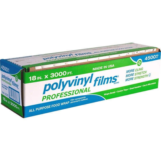 Polyvinyl Films All Purpose Food Wrap, Cutter Box, 18W x 3000'L