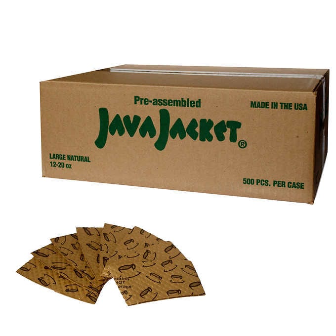 Java Jacket Hot Cup Sleeves, Natural Kraft, 12-20 oz, 500 ct